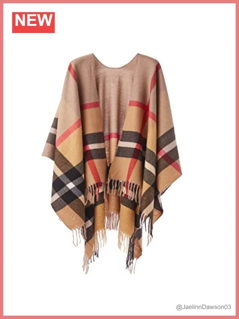 Plaid Shawl Wrap Open Front Poncho Cape Warm Cardigan